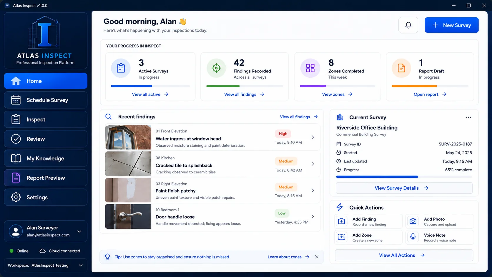 Inspect redesigned desktop dashboard